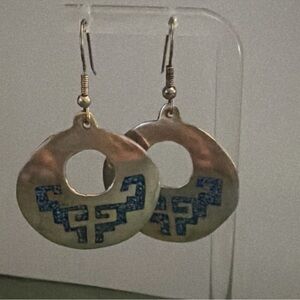 Alpaca Silver and TurquoiseBlue Earrings 1970's